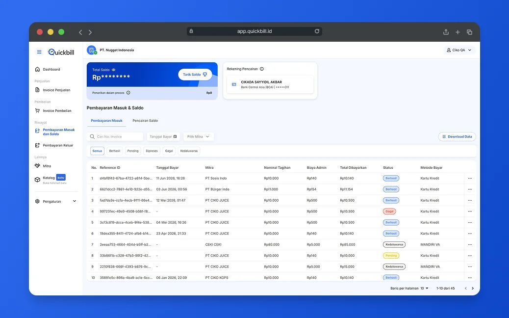 Quickbill Platform screenshot